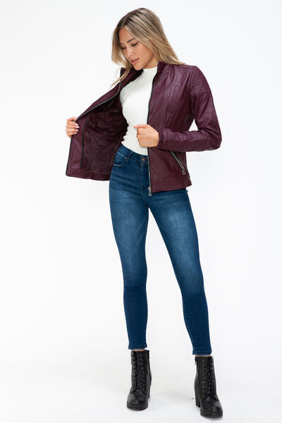 Veste à couches à double fermeture éclair pour femmes, chaude et élégante, avec capuche en fausse fo