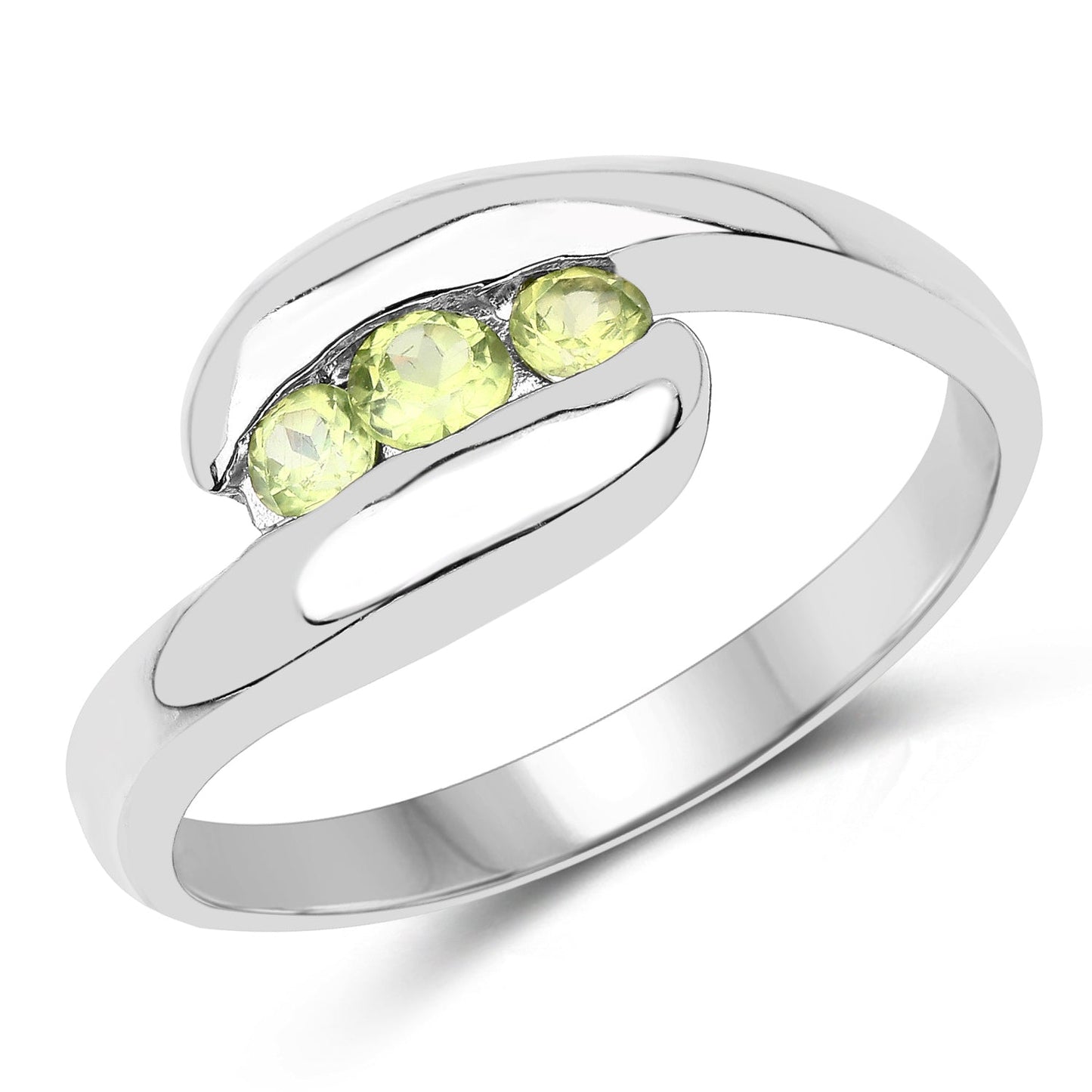 0.56 Carat Genuine Peridot .925 Sterling Silver Engagement Ring