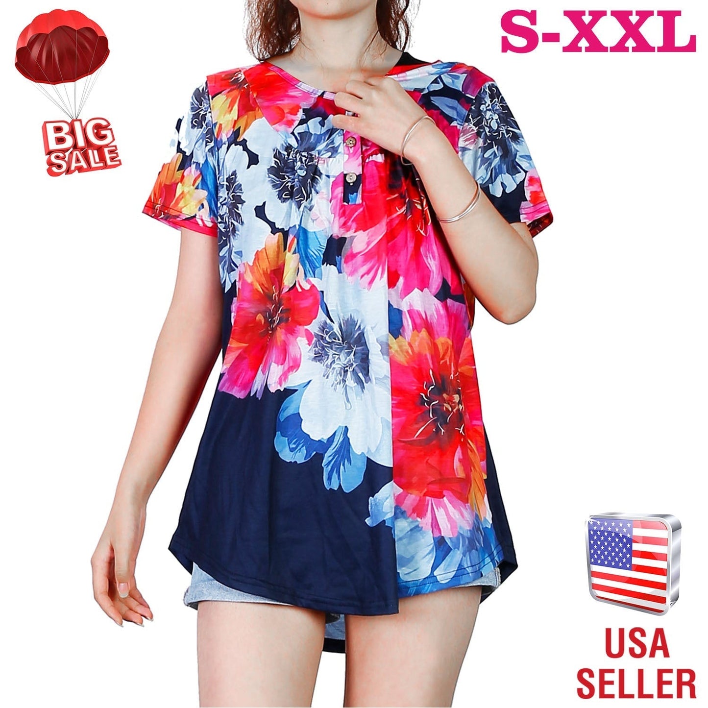 Women’s Floral Printed Short Sleeve Summer Blouse