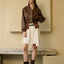 Chaqueta Bomber de Cuero con Cremallera de Inspiración Retro