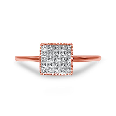 Bague de fiançailles en diamant taille princesse en or rose 10K 1/3 Cttw - Taille 7