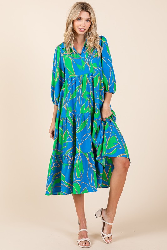 Vestido Midi de Verano con Volantes y Cuello Camisero