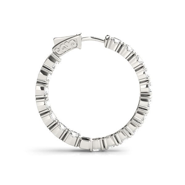 Pendientes de aro de diamante de doble cara en oro blanco de 14k