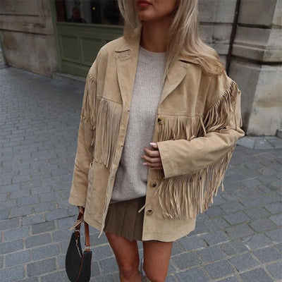 Elegant Brown Trench Coat with Lapel Tassel Detailing