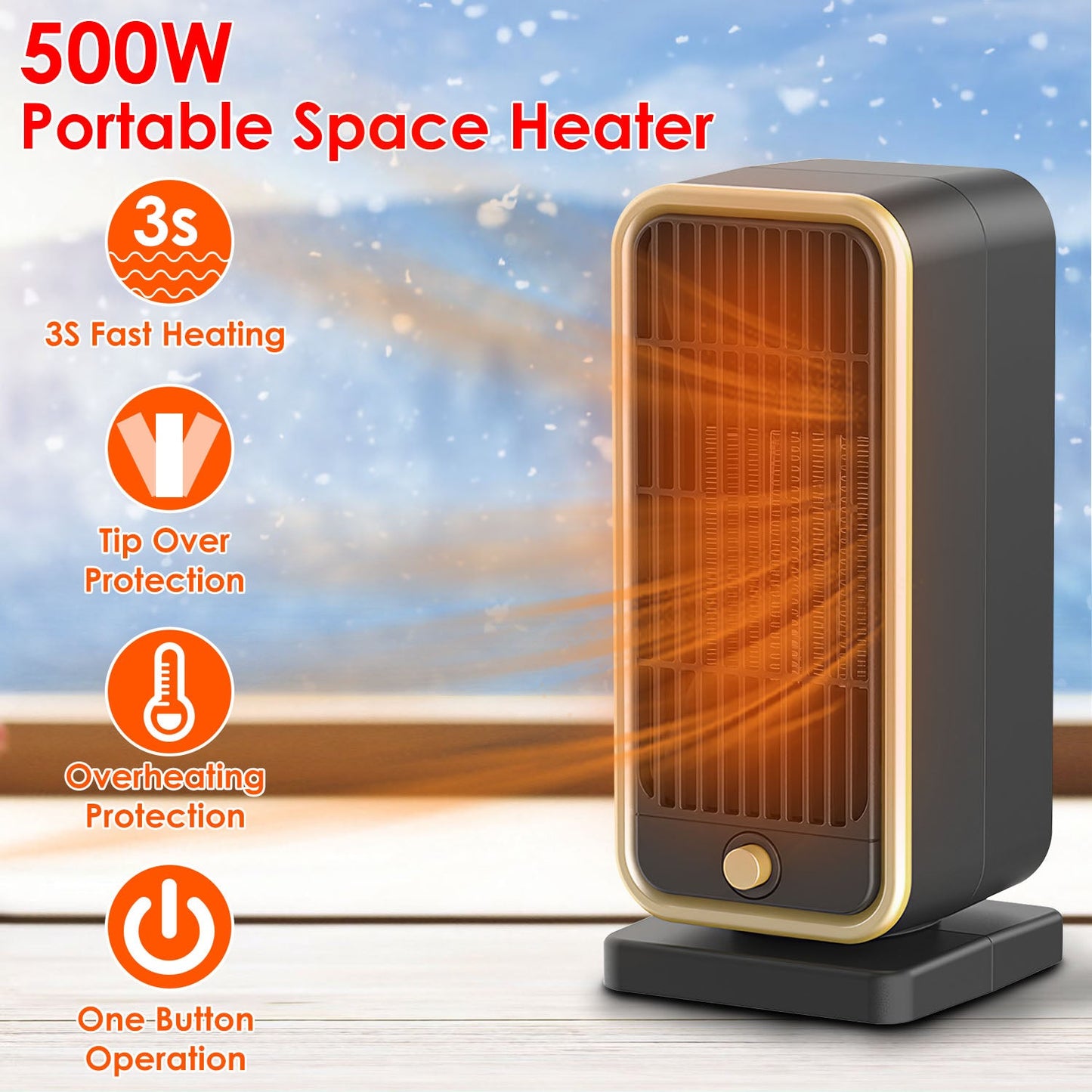 Gbruno 500W Portable Electric Space Heater with Safety Features