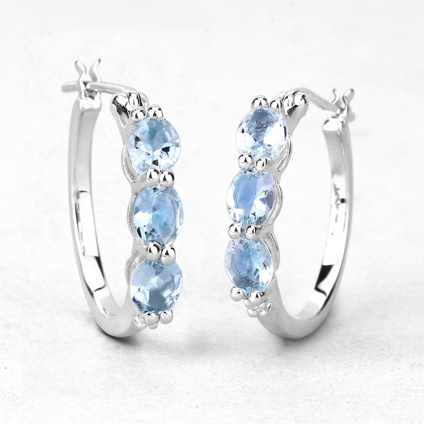 Pendientes de plata esterlina de 1.75 quilates de aguamarina genuina y diamante