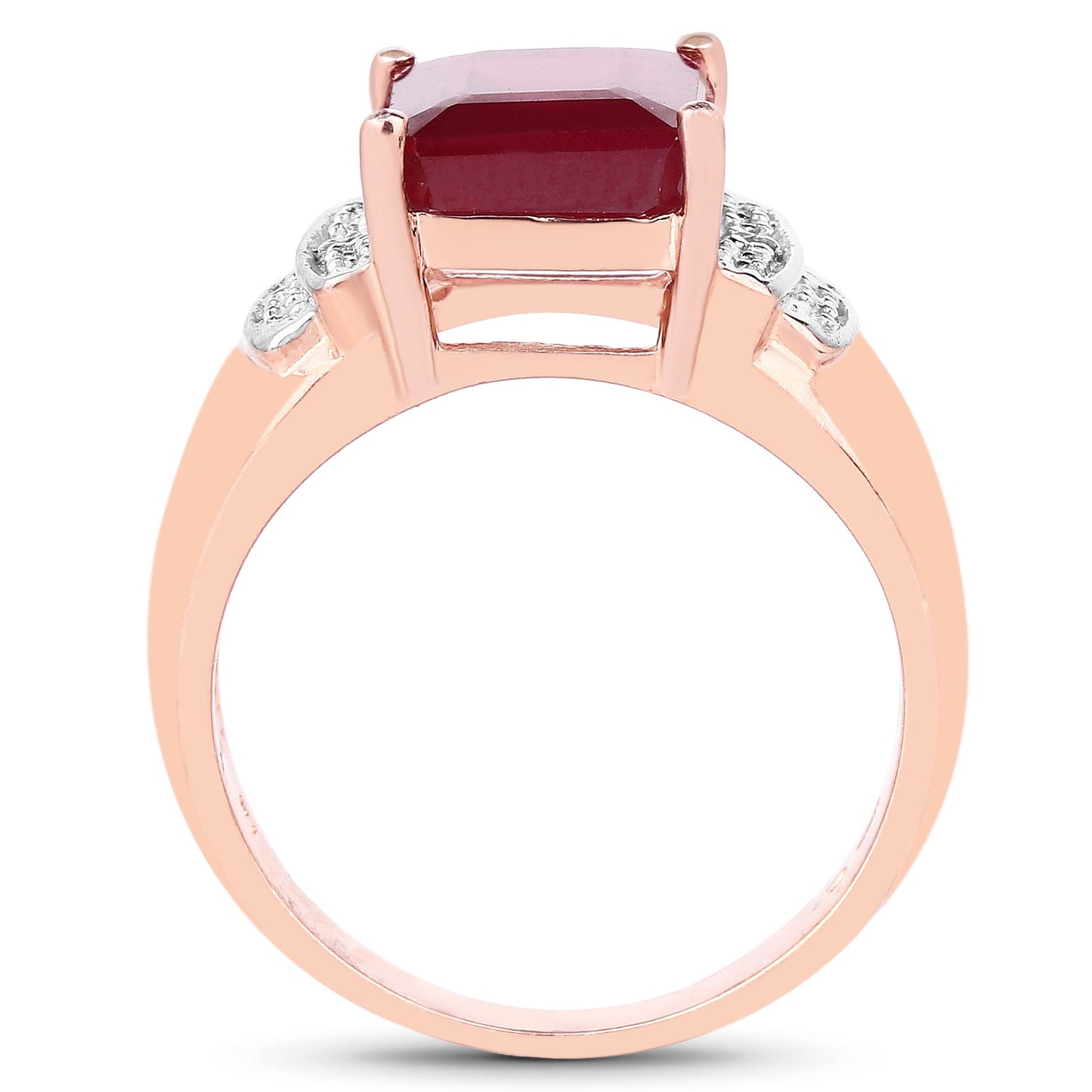 Bague en argent sterling plaqué or rose 14K avec rubis et topaze blanche