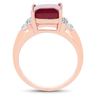 Bague en argent sterling plaqué or rose 14K avec rubis et topaze blanche