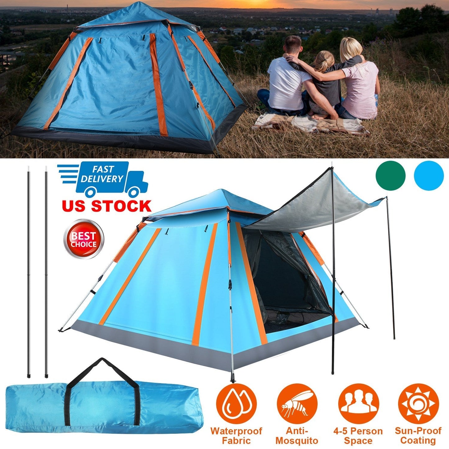 Tente de camping GBruno pour 4-5 personnes