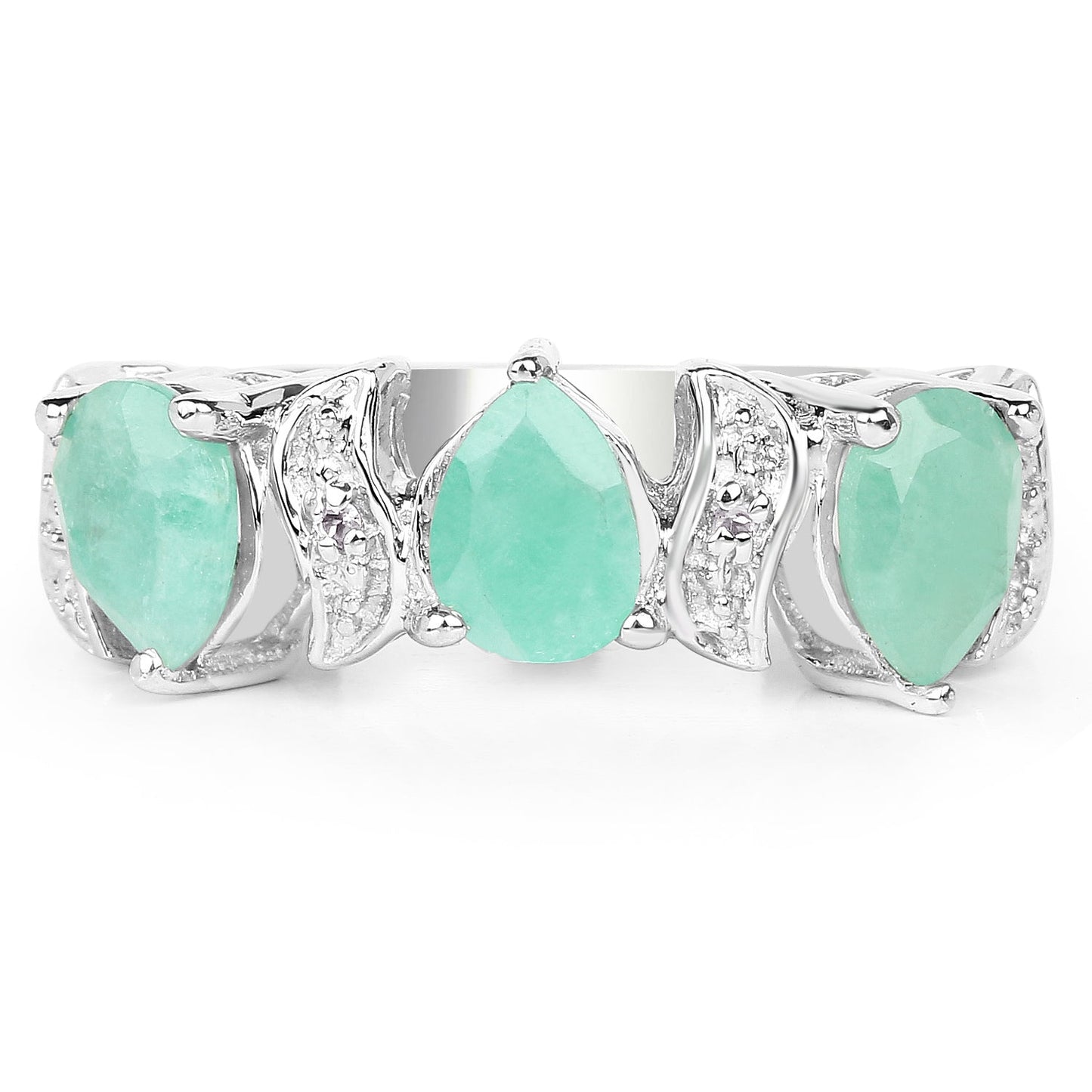 1.87 Carat Genuine Emerald and White Topaz Sterling Silver Ring