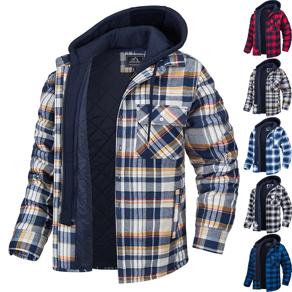 Men's Plaid Hooded Coat - Stylish Winter Outerwear