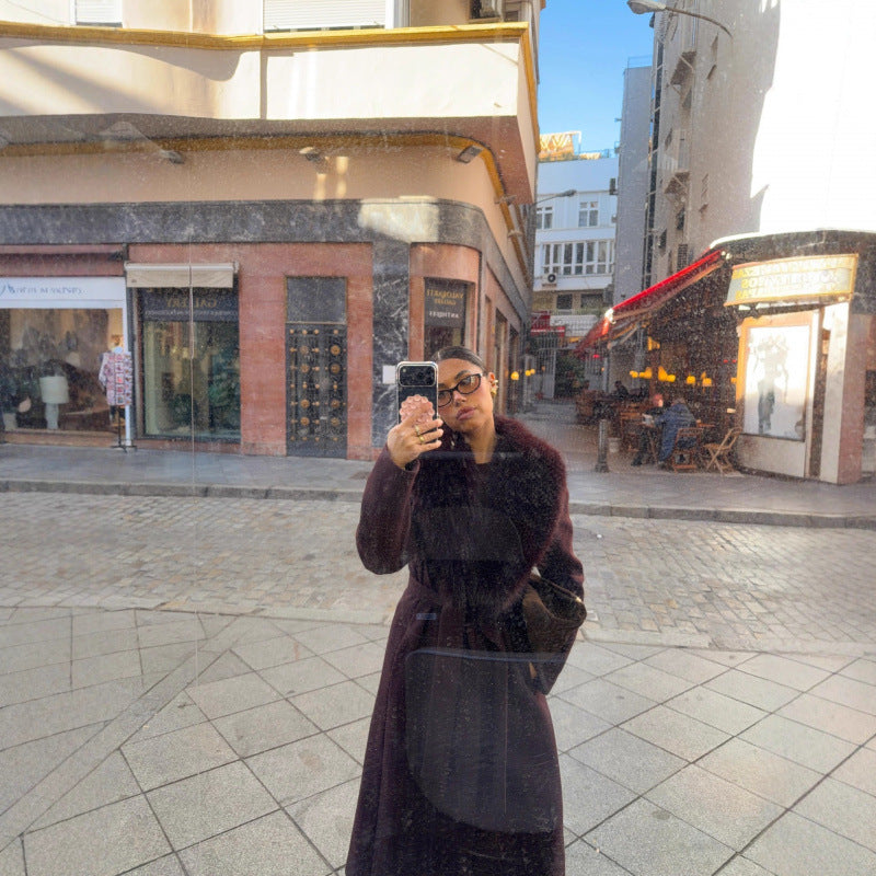 Manteau en Laine Chic pour Femmes avec Col en Fourrure Élégant
