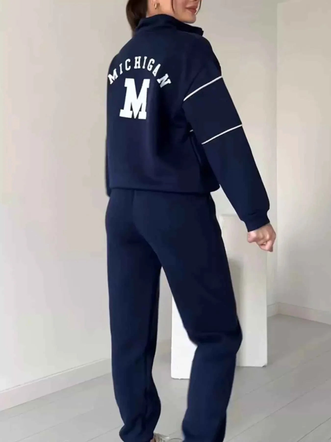 Plus Size Striped Quarter Zip Top and Pants Set