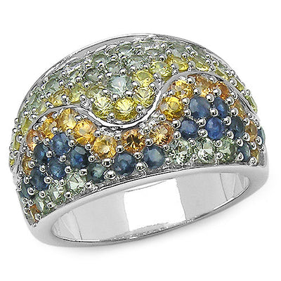 Bague en cluster de saphirs multicolores de 3,60 carats en argent sterling