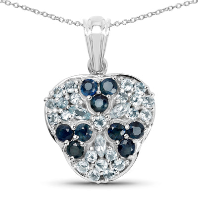 2.73 Carat Genuine Blue Sapphire and Aquamarine Pendant
