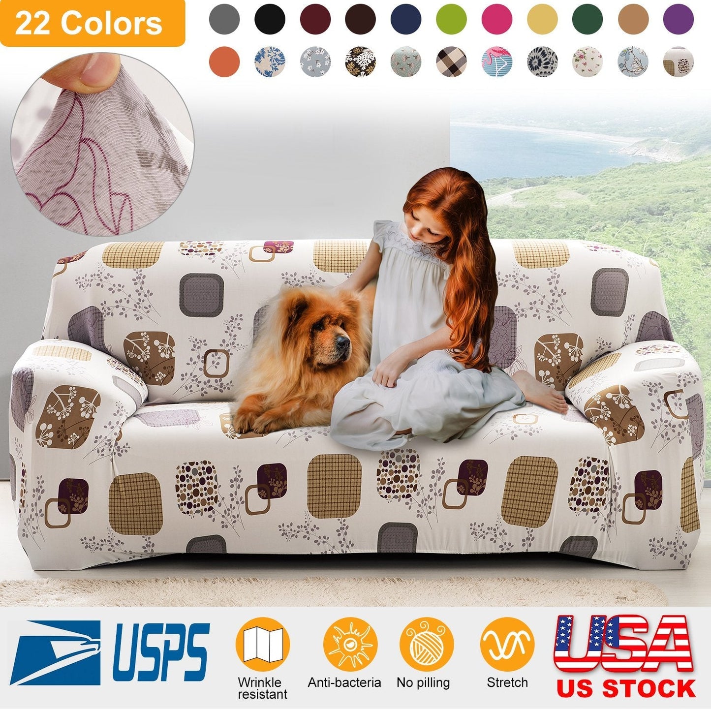 Premium Printed Stretch Sofa Cover - Soft Polyester Protector