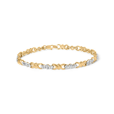 10k Yellow Gold Diamond 3 Stone X-Link Bracelet - 7.50 Inches