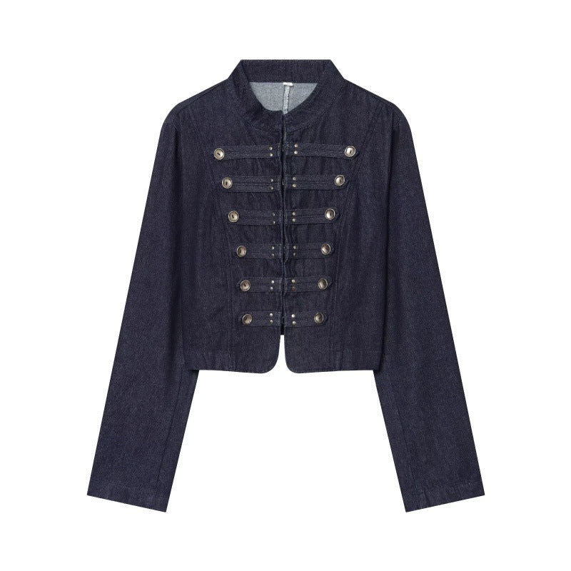 Fashionable Slim-Fit Double-Breasted Denim Jacket