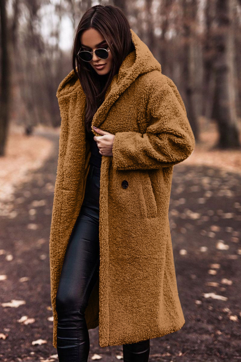 Elegant Plush Faux Fleece Long Coat for Women