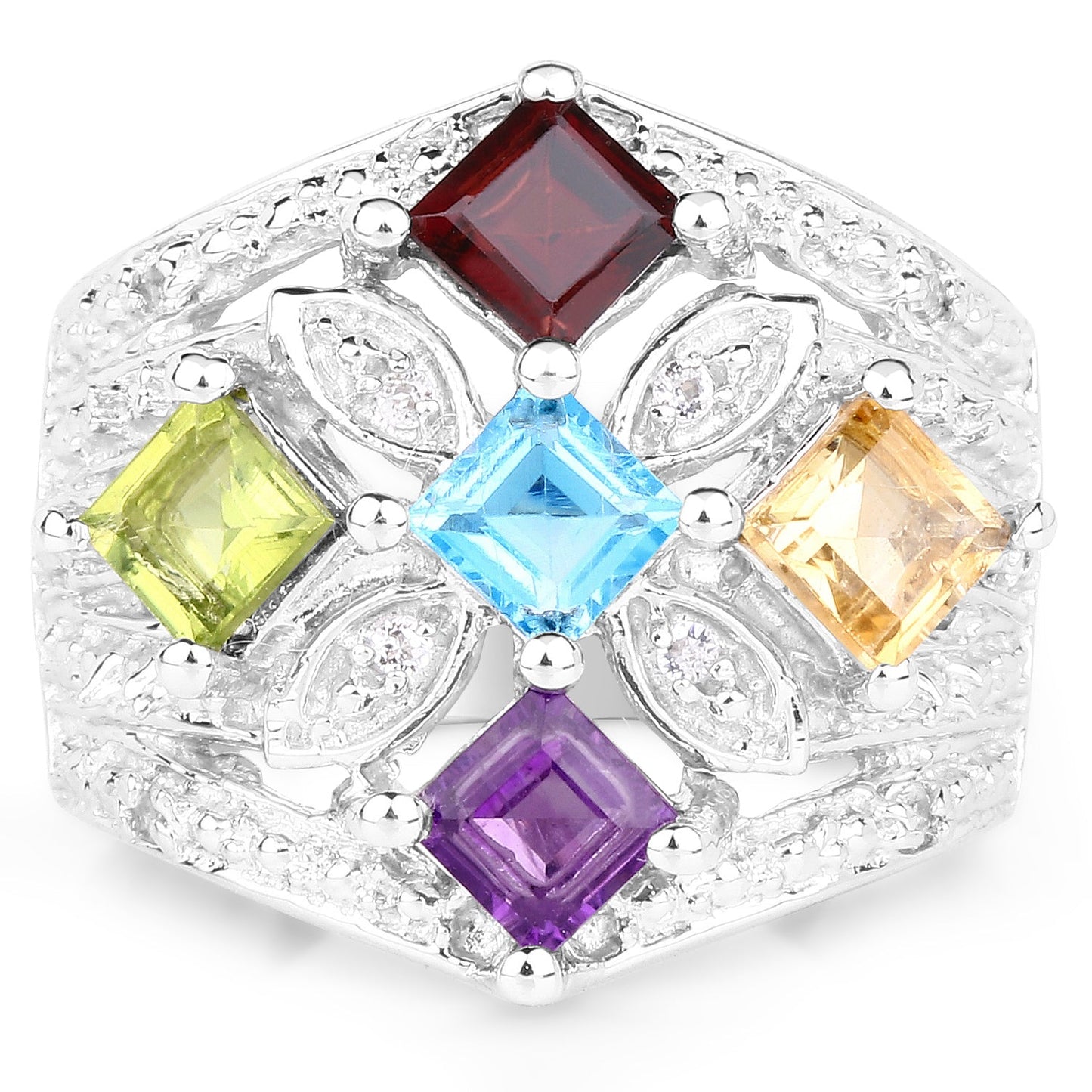 Anillo de cóctel elegante de múltiples piedras en plata esterlina .925
