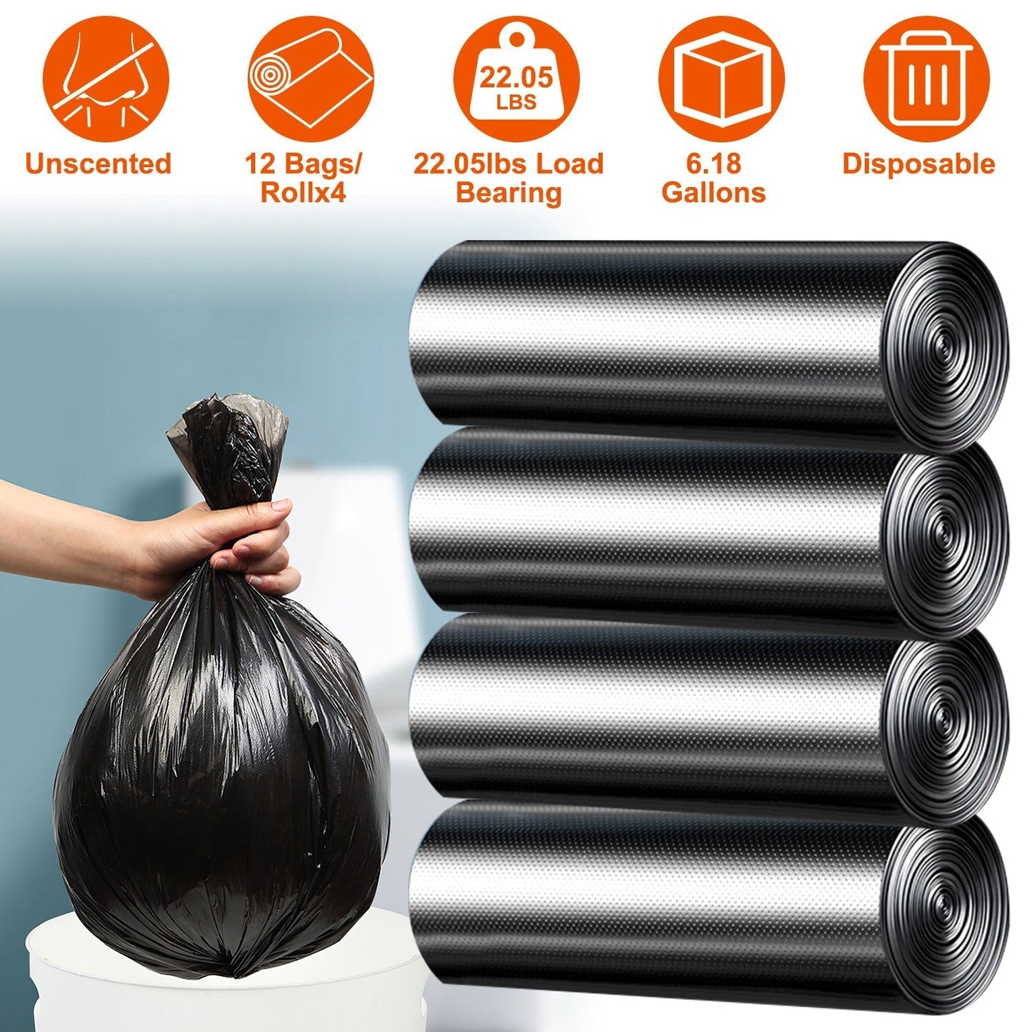 GBruno 4 Rolls Black Garbage Bags