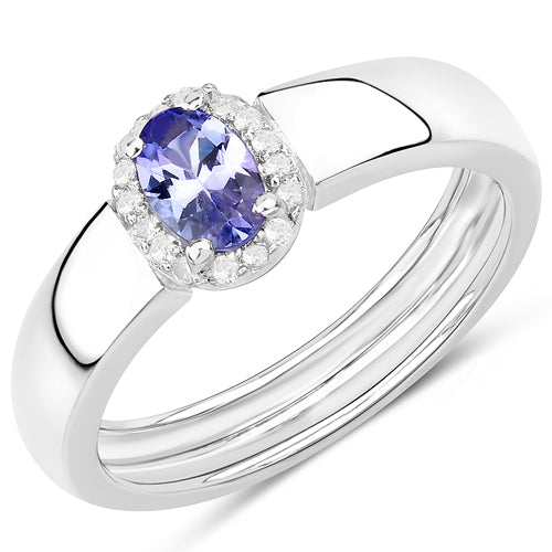 0.54 Carat Genuine Tanzanite and White Zircon Sterling Silver Ring