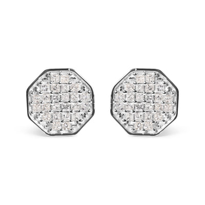 10K White Gold Princess Diamond Octagon Shaped Stud Earrings