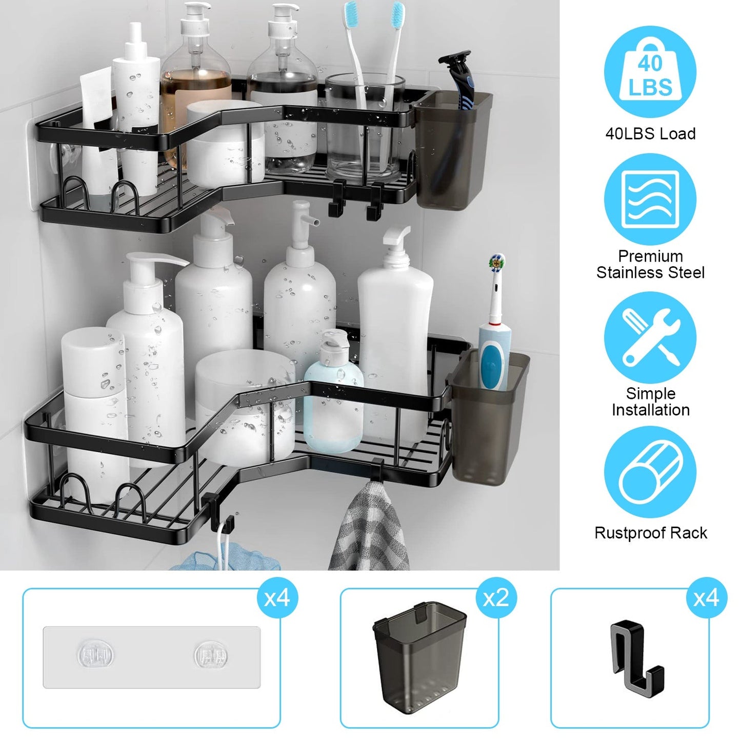 2-Piece Corner Shower Caddy Set - Anti-Rust Organizer