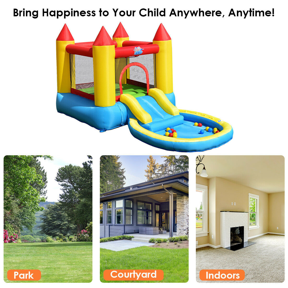 Kids Inflatable Bounce House Castle with Balls Pool
