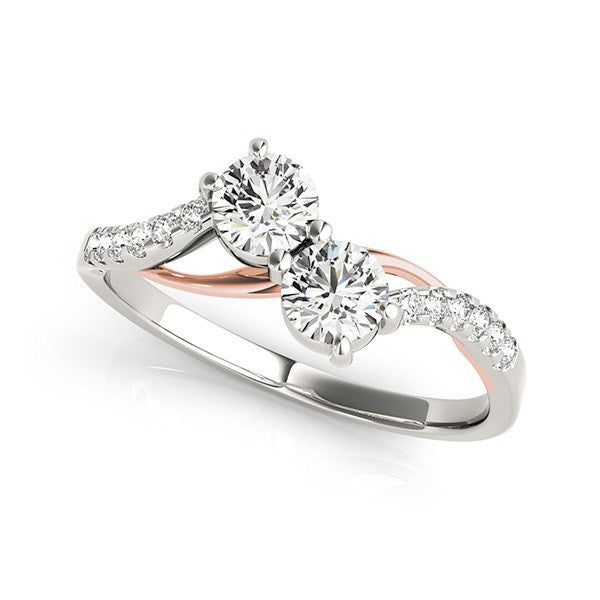 Bague en diamant à deux pierres en or blanc et rose 14k