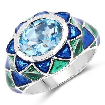 3.25 Carat Swiss Blue Topaz Sterling Silver Engagement Ring