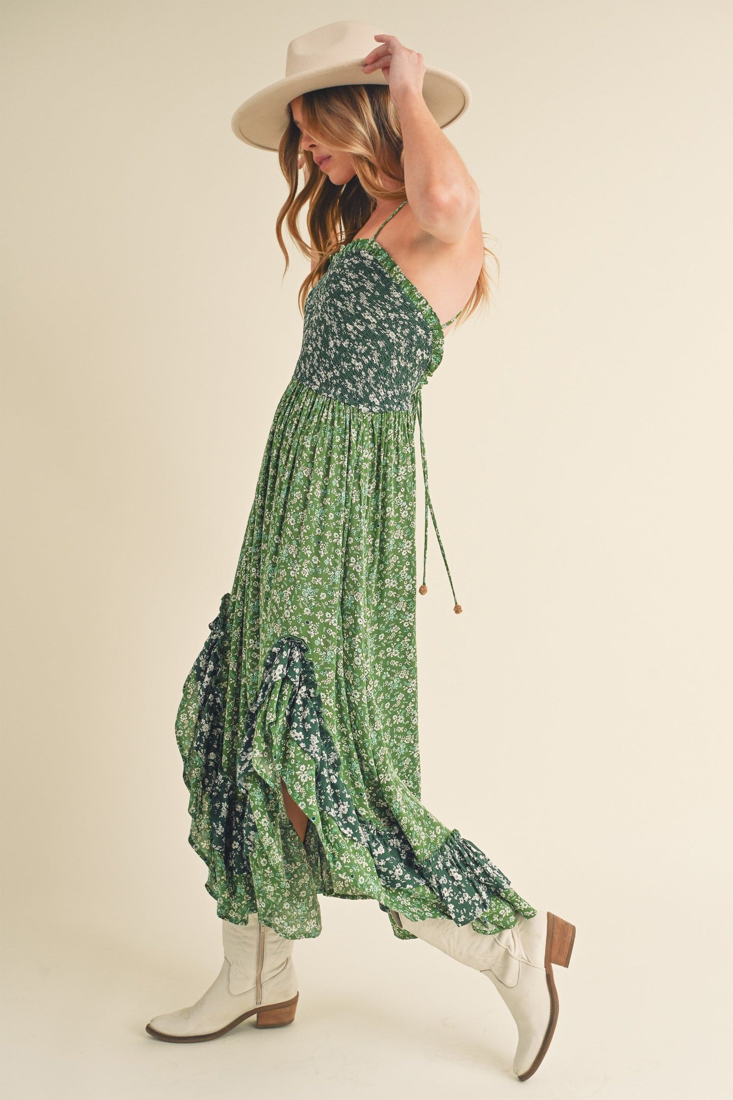 Ditsy Floral Ruffled Hem Maxi Cami Dress for Women