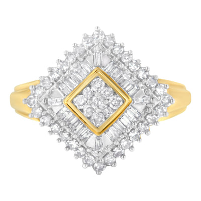 10K Yellow Gold Diamond Ballerina Ring - Size 7