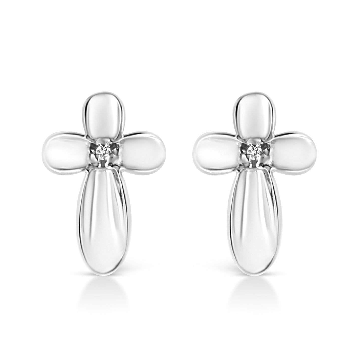 Boucles d'oreilles en croix florale en argent sterling .925 avec accent en diamant