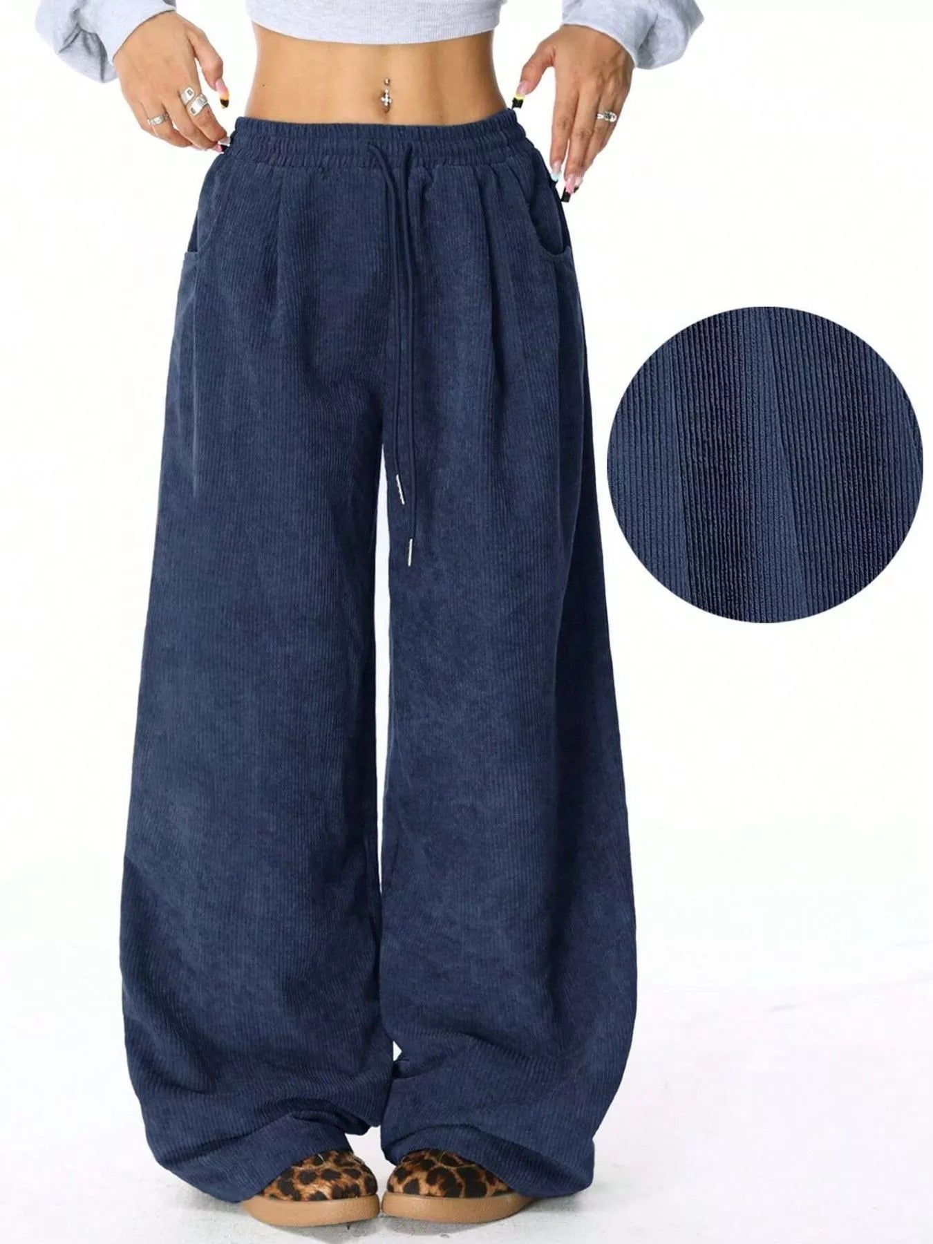 Pantalons en velours côtelé à taille élastique et jambes larges
