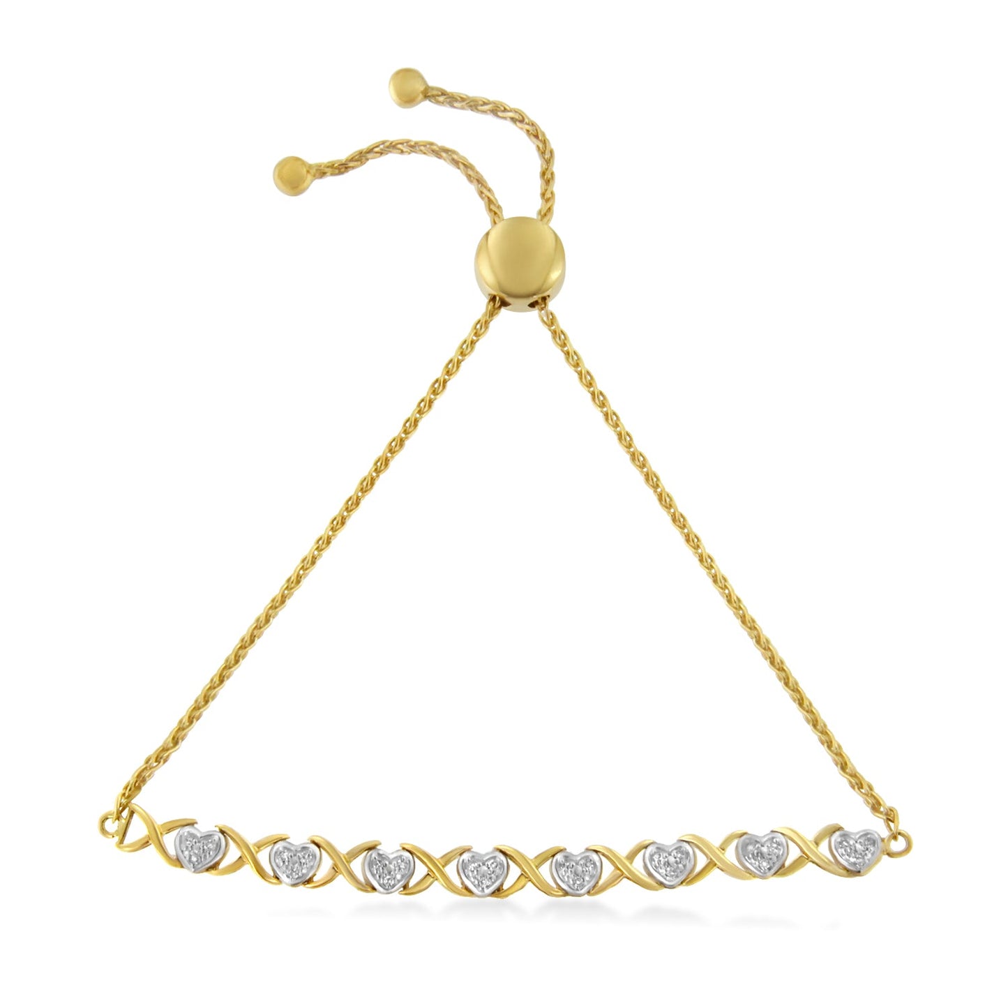 10K Yellow Gold over Sterling Silver Adjustable Bolo Bracelet with Diamonds