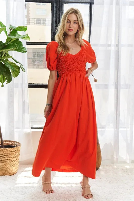 Vestido Elegante de Manga Abullonada con Fruncido para Mujeres