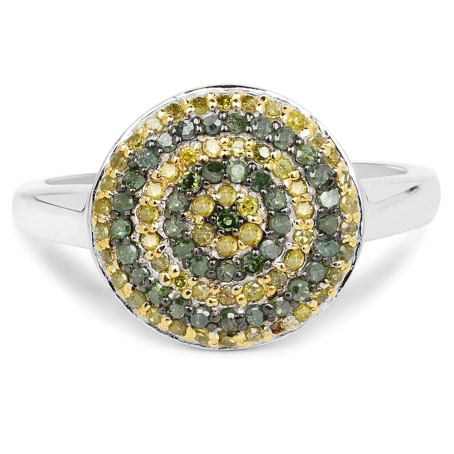 Anillo de Plata Esterlina con Diamantes Verdes y Amarillos de 0.39 Quilates