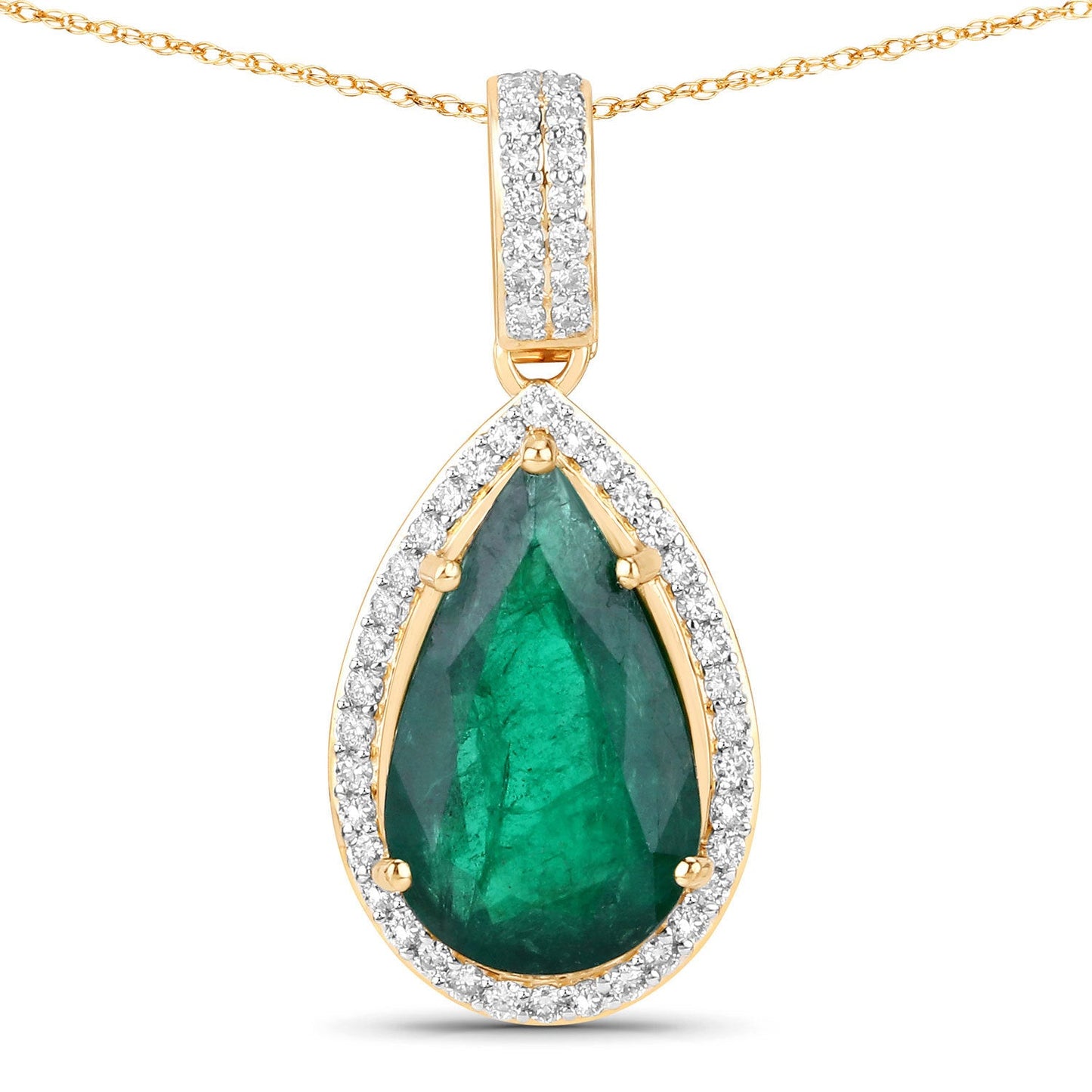 IGI Certified 3.22 Carat Zambian Emerald & Diamond 14K Gold Pendant