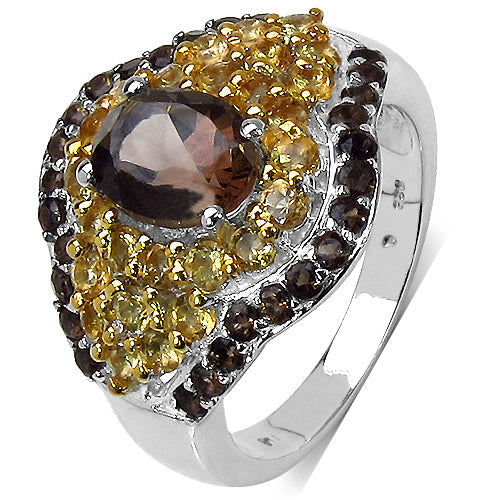 2.56 Carat Smoky Quartz & Citrine Sterling Silver Ring