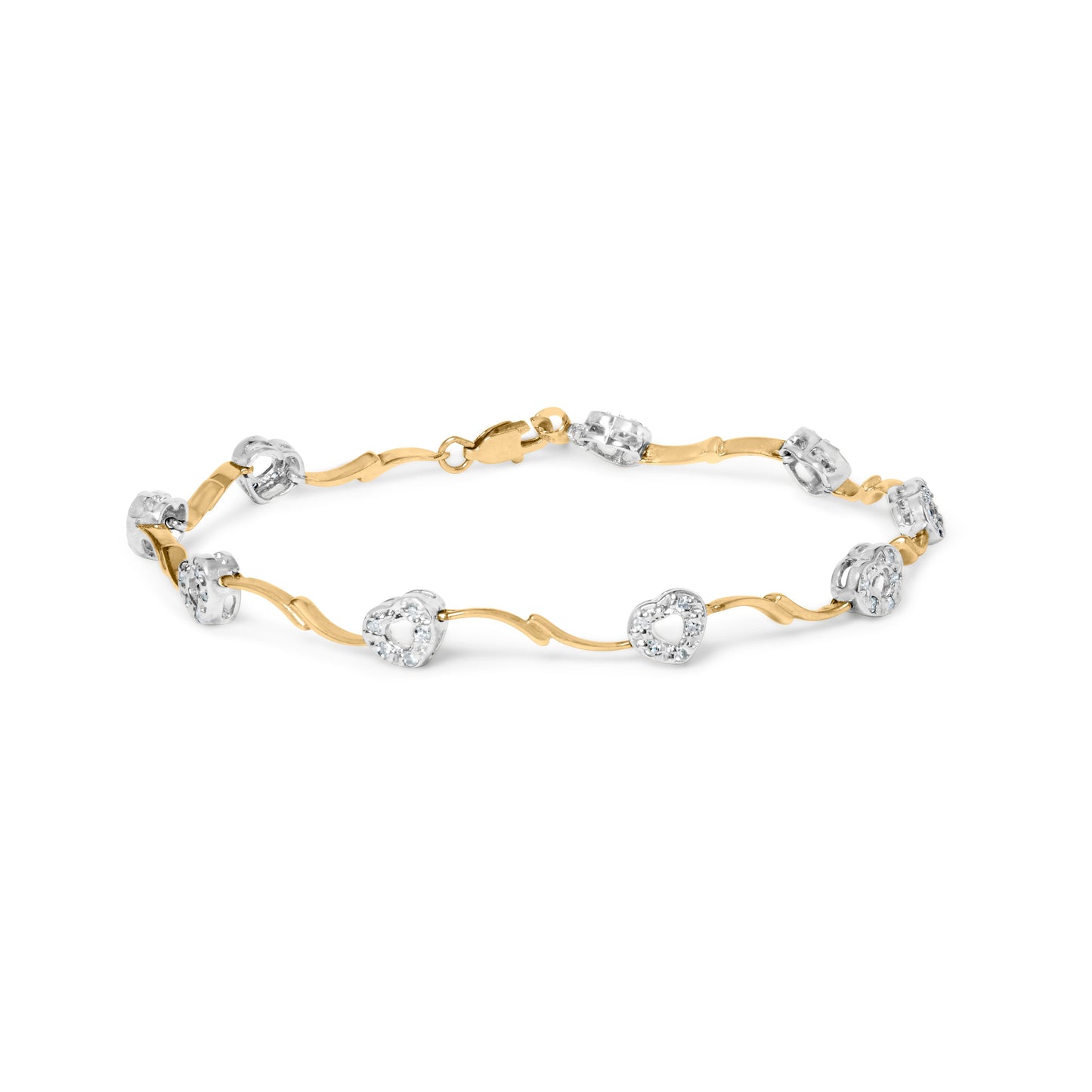 Bracelet S-Link en Or Bicolore 10k avec Diamants en Forme de Cœur - 1/3 Cttw