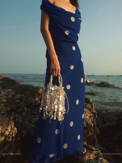 Sac seau tissé de style français élégant avec pompons