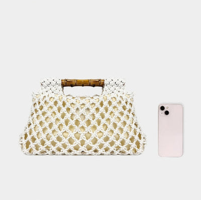 Sac carré tissé à la main avec poignée en bambou ajourée
