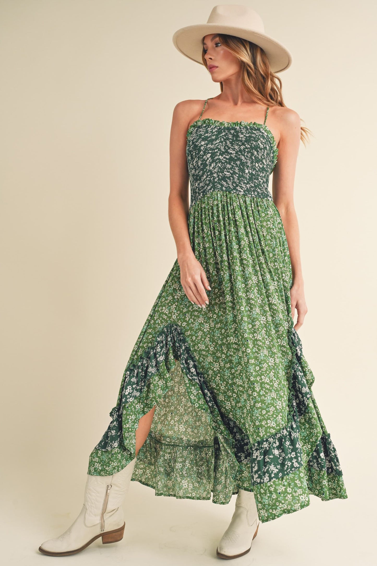 Ditsy Floral Ruffled Hem Maxi Cami Dress for Women