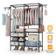Freestanding Metal Garment Rack with Shelves and Hooks