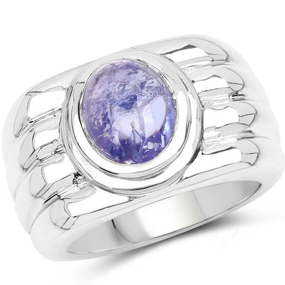 3.55 Carat Genuine Tanzanite Sterling Silver Engagement Ring
