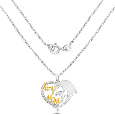 Two Tone Plated Sterling Silver Pendant with Genuine White Diamonds