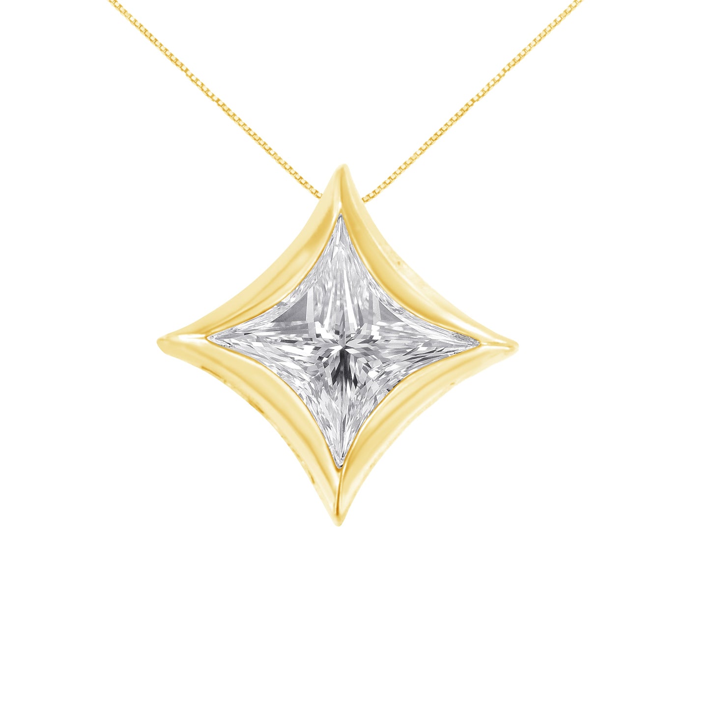 10K White Gold Bezel Set Solitaire Diamond Kite Pendant Necklace - 18"