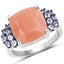 Anillo de Plata Esterlina con Piedra de Luna Durazno y Tanzanita de 6.18 Quilates