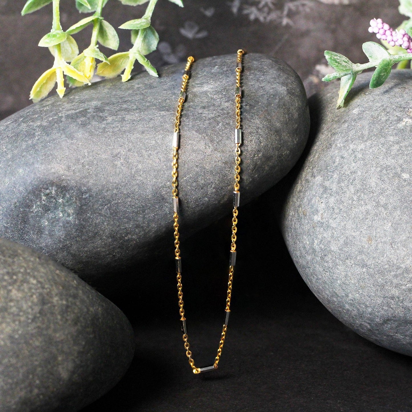 Cadena de Colgante de Enlaces de Barra de Oro de Dos Tonos de 14k (1.4mm)